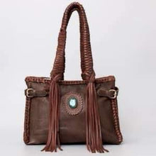 Load image into Gallery viewer, Turquoise emblem leather tote

